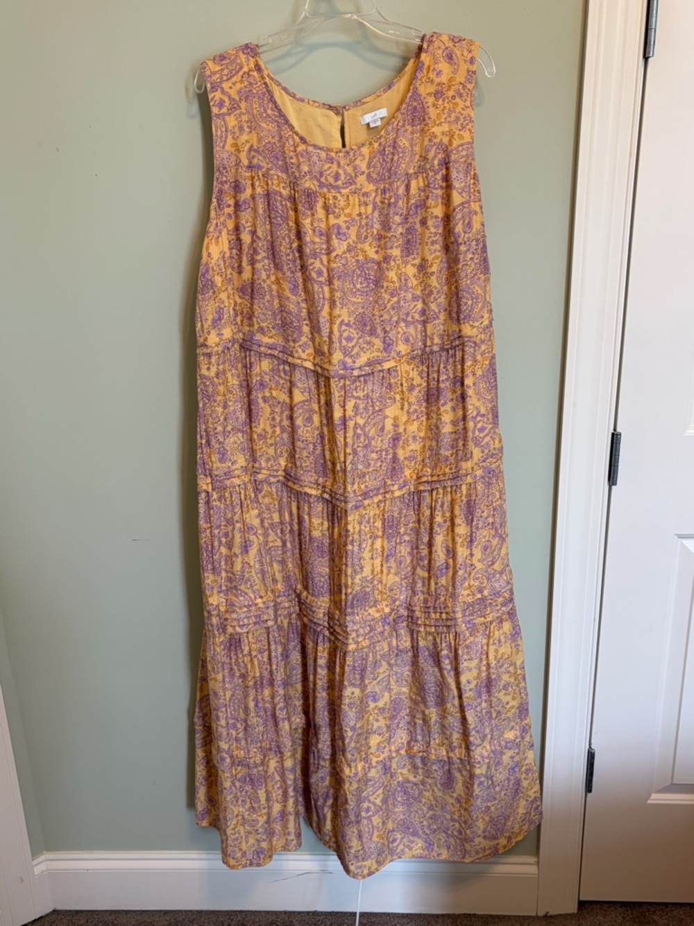 J. Jill Yellow and Lavender Paisley Tiered Maxi Dress